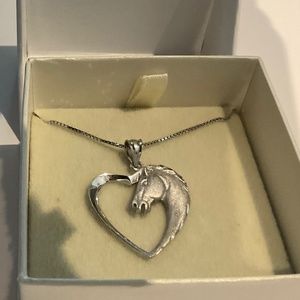 Silver horse head/heart necklace